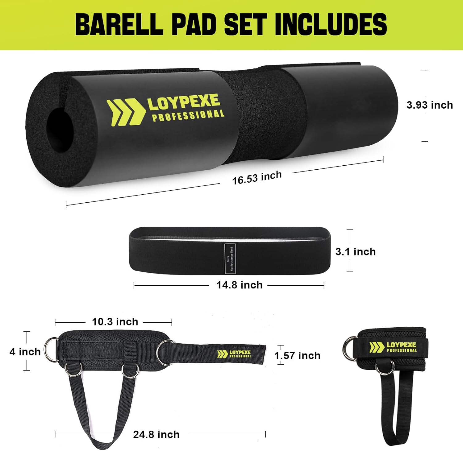 Juego de 7 almohadillas para pesas con correa de tobillo para máquinas de cable, bandas de resistencia, barras olímpicas estándar para sentadillas,