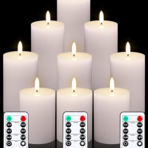 VIHOSE Juego de 9 velas blancas sin llama, velas LED realistas con control remoto y temporizador, velas de mecha sin llama, velas de cera real que VIHOSE Juego de 9 velas blancas sin llama, velas LED realistas con control remoto y temporizador, velas de mecha sin llama, velas de cera real que