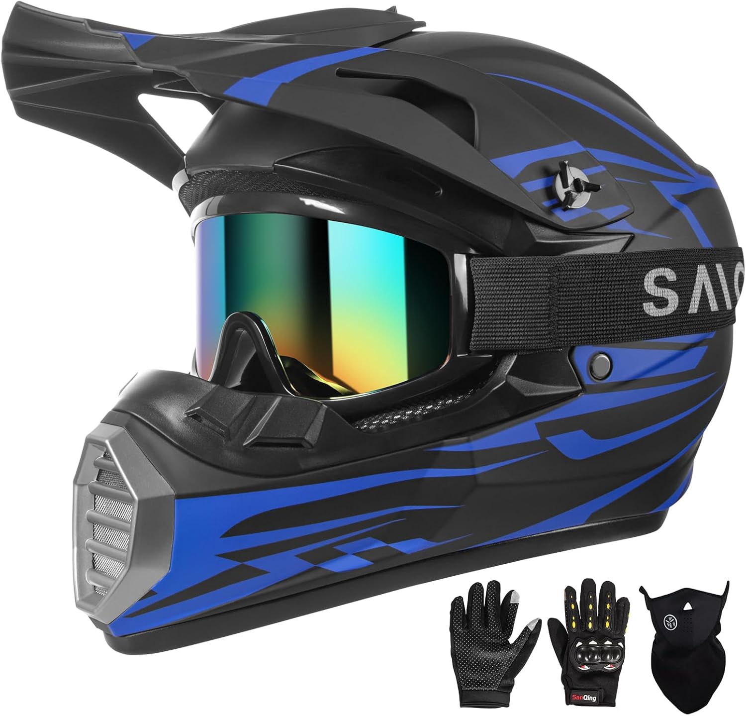 Casco de motocross juvenil, casco ATV de motocicleta, cascos unisex para todo terreno con guantes, gafas de protección facial, cascos de cara