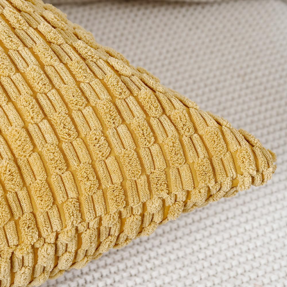 MADIZZ Juego de 2 fundas de almohada de pana bohemia a rayas de 18 x 18 pulgadas, color amarillo, suave, decorativas, para dormitorio, sofá