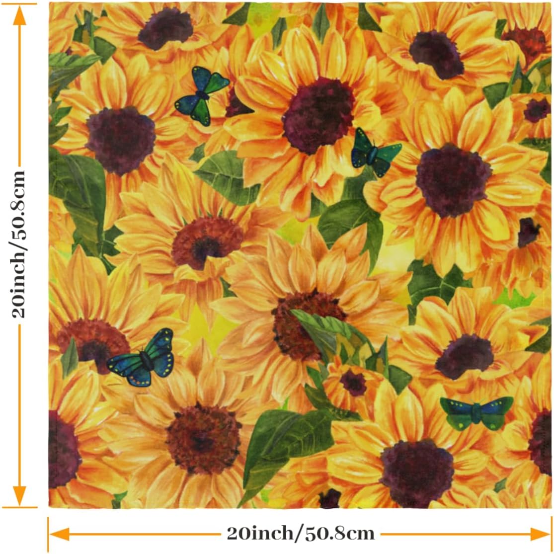 Juego de 6 servilletas de tela de verano con diseño de girasol, mariposa, lavables, reutilizables, para el hogar, fiestas, bodas y cenas, Acción de