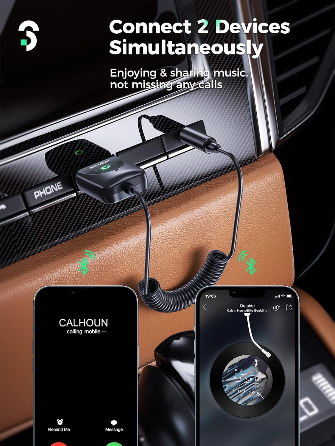 Adaptador Bluetooth 5.3 para automóvil, micrófono más fuerte y cancelación de ruido Bluetooth auxiliar de 0.138 in para automóvil con micrófono