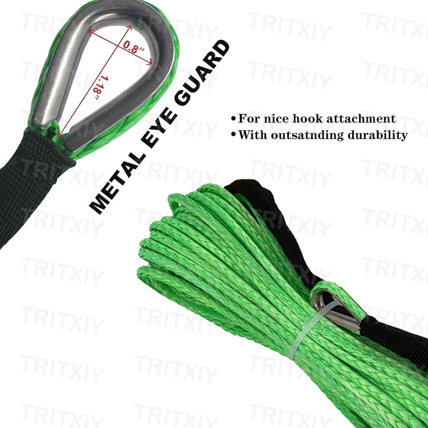 Cuerda de cabrestante sintética de 14 pulgadas x 50 pies, 7700 libras con funda protectora negra para ATV, UTV, SUV, cable de línea de cabrestantes