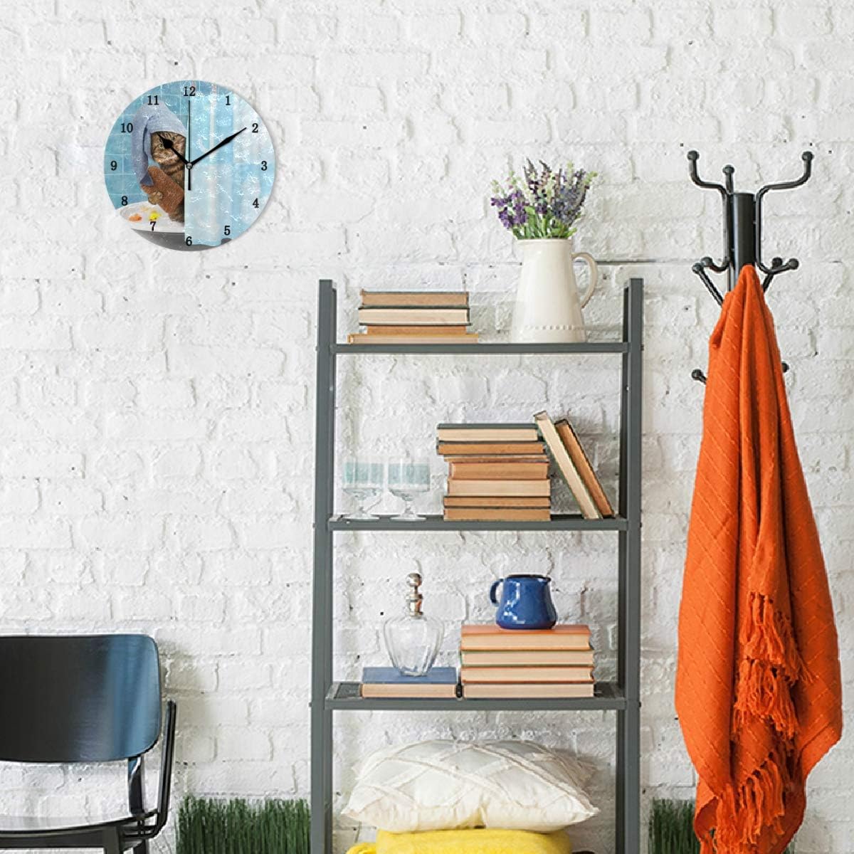 ZZKKO Reloj de pared con diseño de gato que toma un baño, silencioso sin tictac, funciona con pilas, fácil de leer, reloj de pared decorativo para