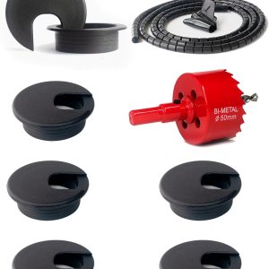 Paquete de 6 ojales de 1.969 in para cable de escritorio con kit de sierra de agujero bimetálico y gestión de manguitos de tubo en espiral de Paquete de 6 ojales de 1.969 in para cable de escritorio con kit de sierra de agujero bimetálico y gestión de manguitos de tubo en espiral de