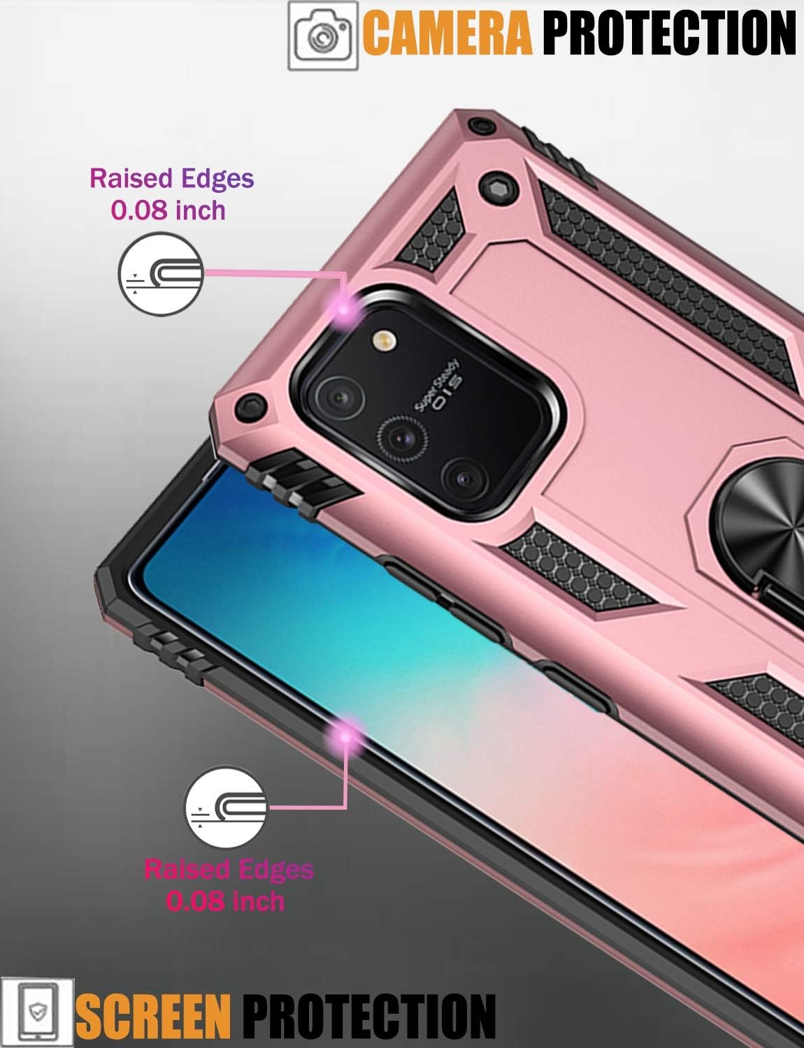 Funda para Galaxy S10 LiteSamsung A91, grado militar soporte magnético para anillo de automóvil, soporte de soporte protector para Samsung Galaxy