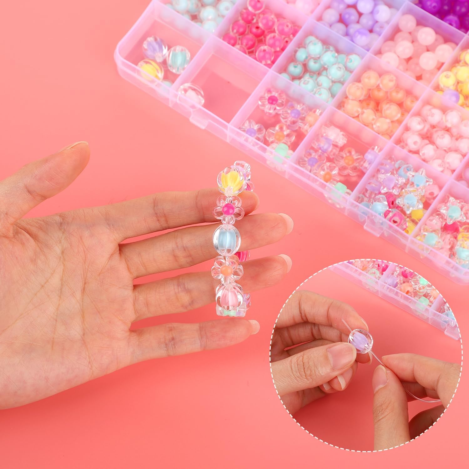 NQEUEPN Kit de cuentas acrílicas para hacer joyas, cuentas de vidrio de color transparente, cuentas surtidas, cuentas de acrílico degradado, kit de