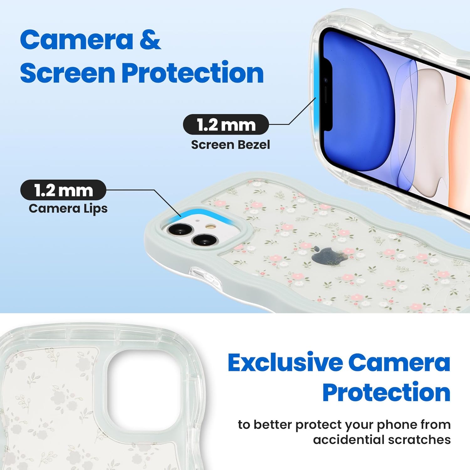 ZCDAYE Funda floral compatible con iPhone 11, patrón de flores estéticas y bonita funda rizada con forma ondulada para mujeres y niñas, funda de TPU