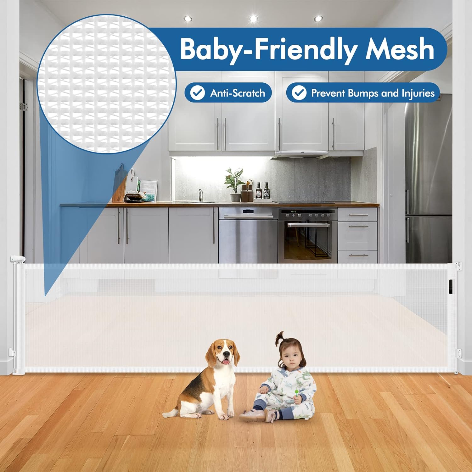 Puertas para bebés de 85 pulgadas extra anchas y retráctiles mejoradas, para puertas, puertas para perros de 35 pulgadas de alto, para la casa,