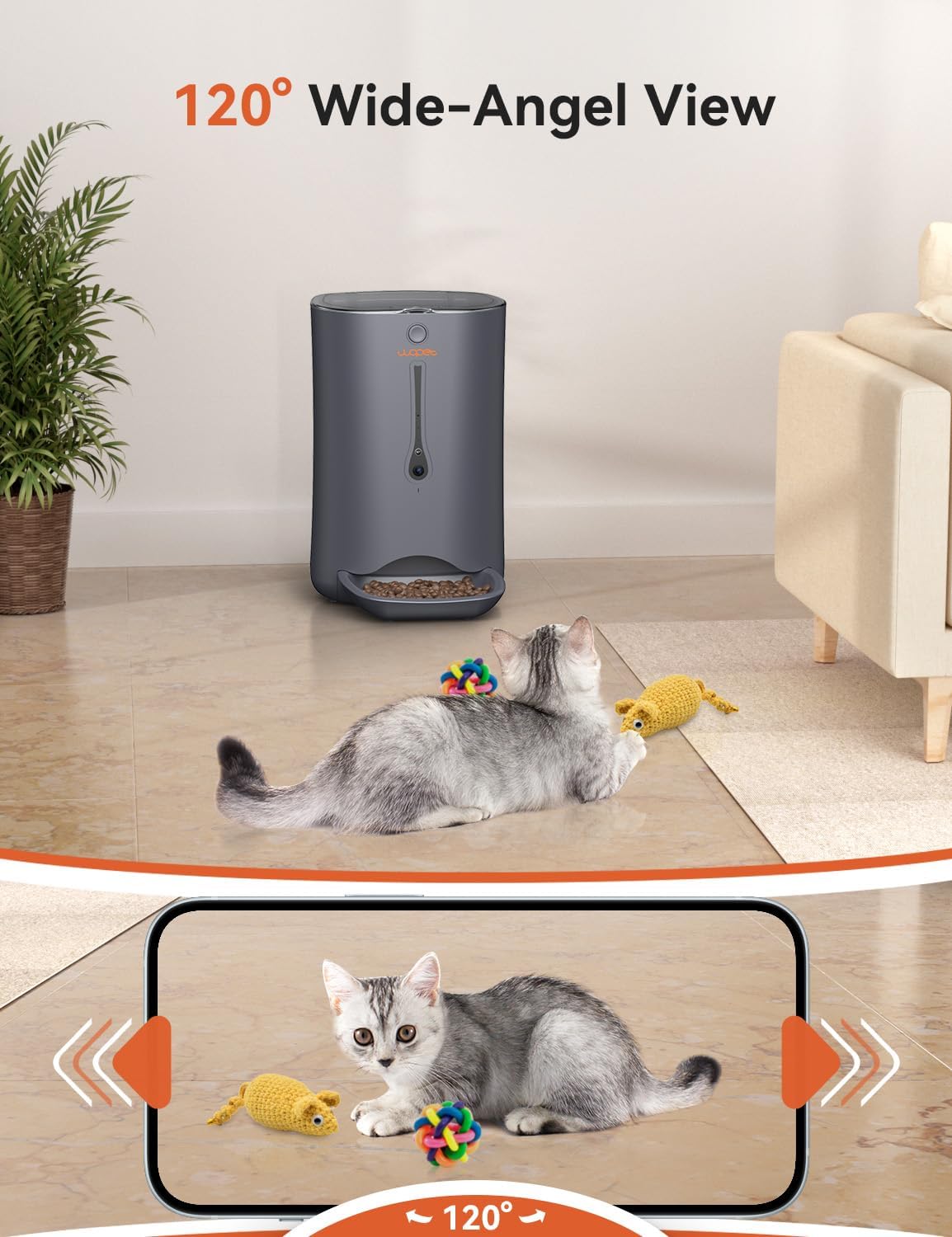 WOPET Dispensador automático de comida para gatos con cámara, alimentador automático WiFi 5G con control de aplicación, alimentador automático para