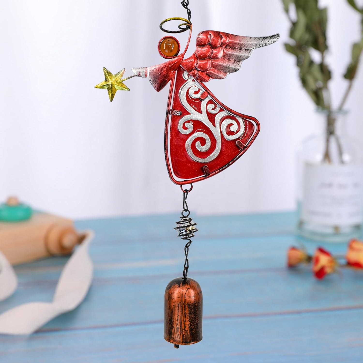 MrMrKura Campana de viento de ángel de metal para colgar, decoración de campanas de alas de ángel, campanas colgantes decorativas, regalos para