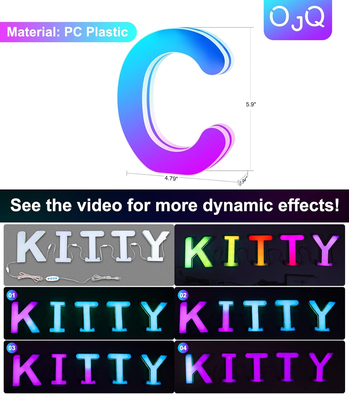 Luces LED con letras RGB, letras iluminadas con brillantina del alfabeto, sincronización de música, letras que cambian de color, para regalo de
