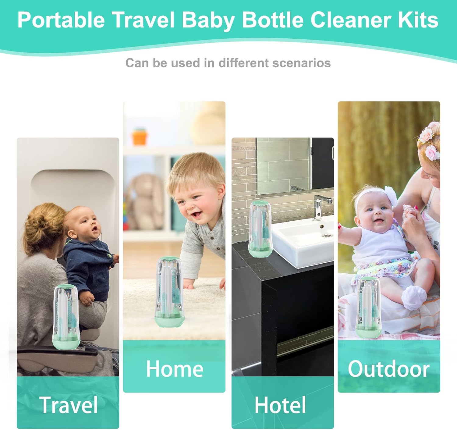 VSTM Juego de cepillos eléctricos para biberones de viaje, limpiador eléctrico de botellas, cepillo de silicona para botellas de agua, cepillo para