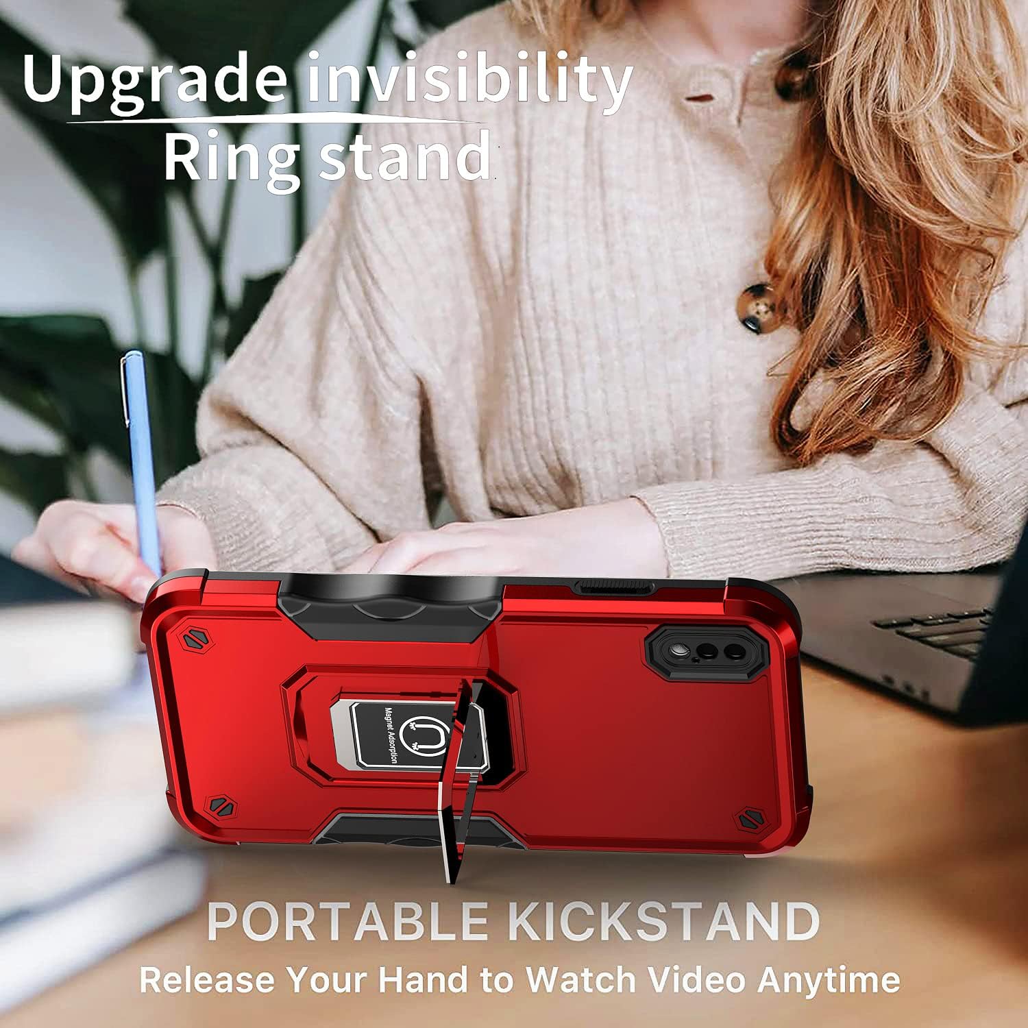 TORRTOWAY Funda para iPhone Xs Max, soporte magnético integrado para automóvil, a prueba de golpes, funda protectora para iPhone Xs Max (rosa)