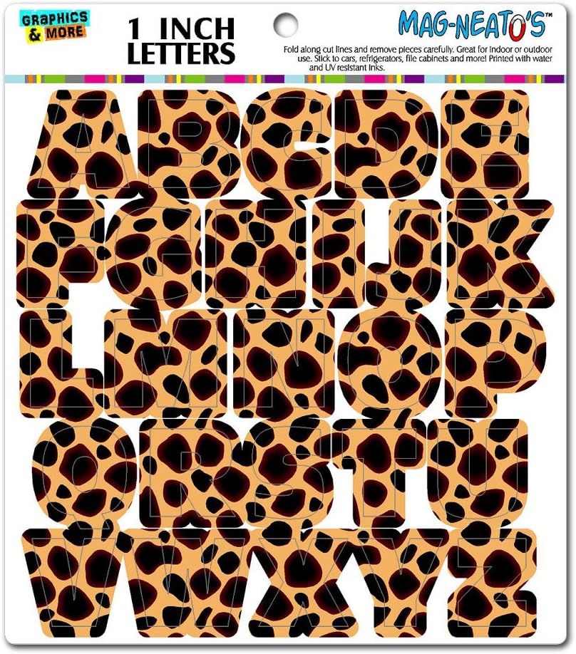 Gráficos y más las letras del alfabeto mayúsculas novedad regalo Locker refrigerador imán de vinilo set, Cheetah animales de impresión