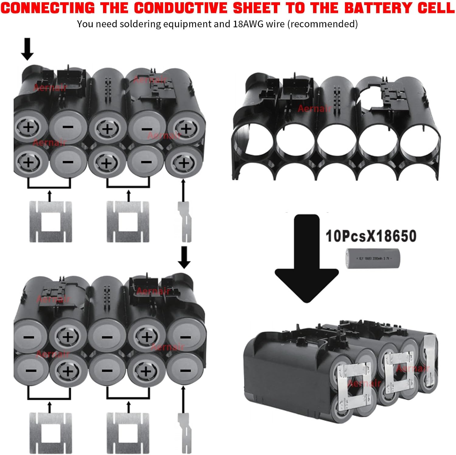 Aernair Piezas de repuesto de batería de plástico compatible con Dewalt 20V Max Battery DCB204 DCB205, kit de reconstrucción de caja de cubierta de