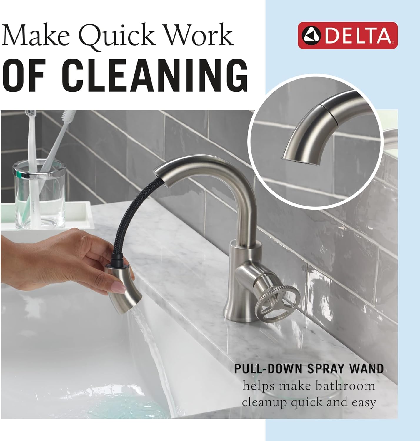 Delta Faucet Trinsic – Grifo de baño extraíble, grifo de baño de níquel cepillado de un solo orificio con desplegable, grifo de lavabo de baño,