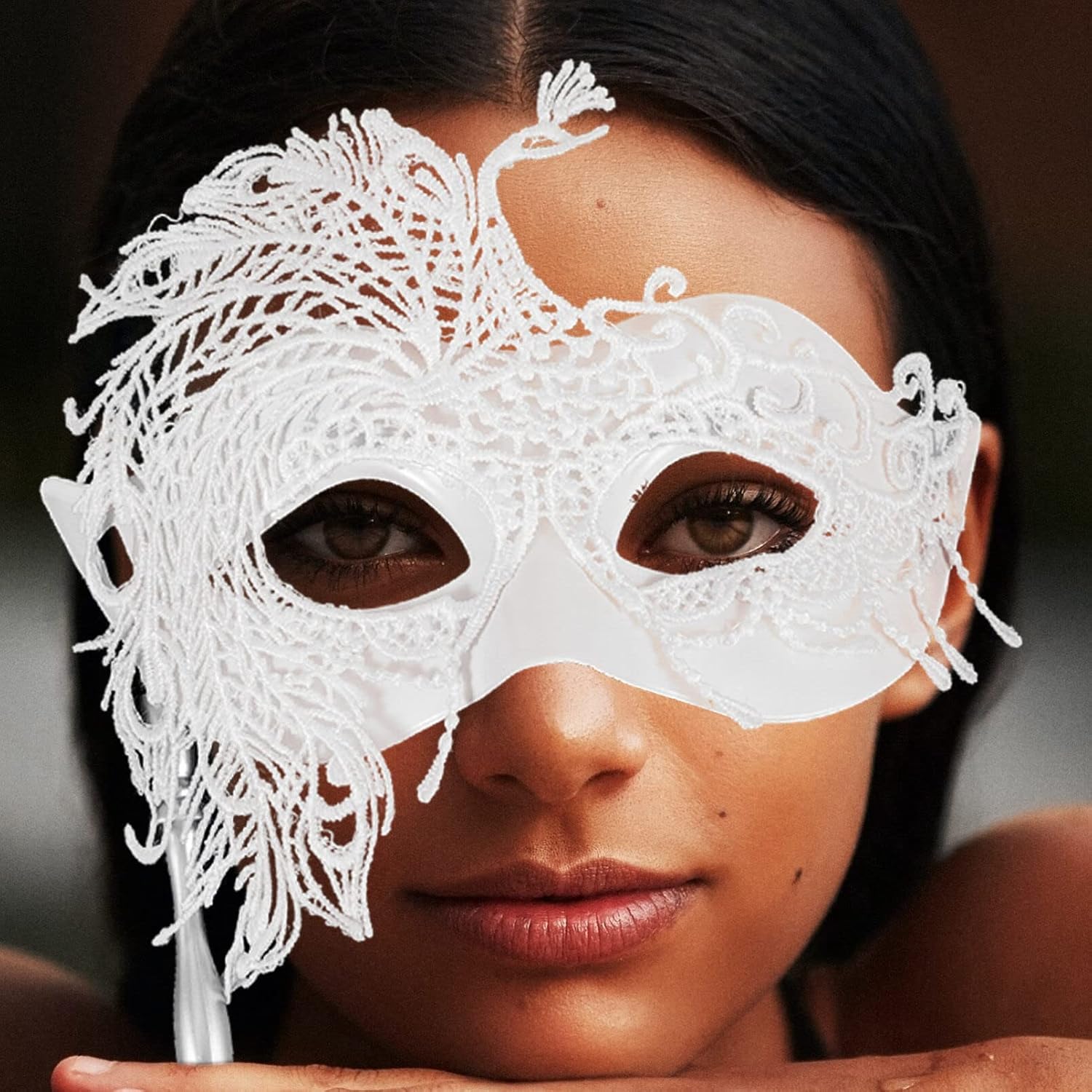 SOIMISS Máscara de mano de encaje para fiesta, corona, máscara para baile de máscaras, máscara veneciana de mascarada, trajes de juego de rol,