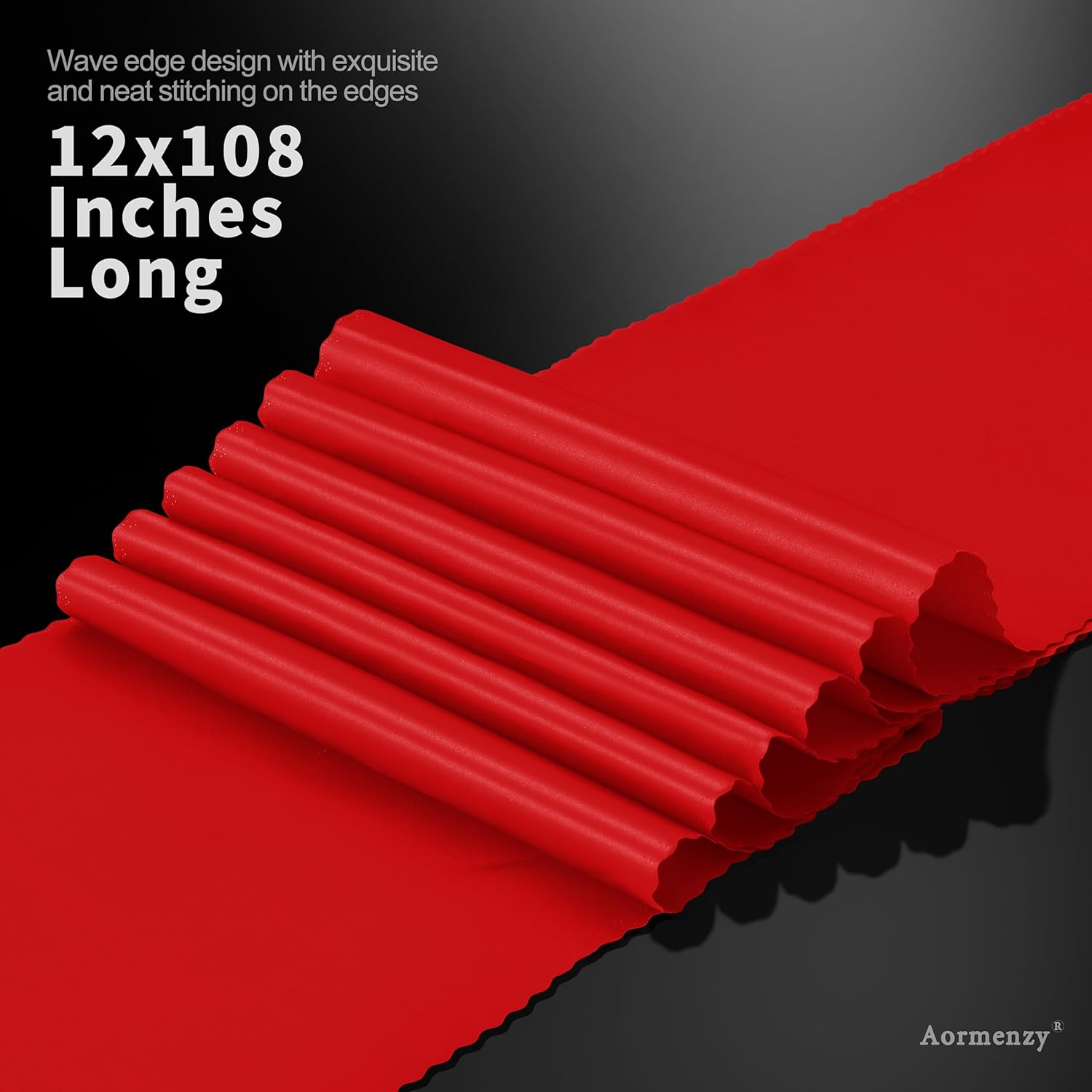 Aormenzy 24 caminos de mesa de satén rojo de 12 x 108 pulgadas, caminos de mesa de boda sedosos, decoración de mesa elegante, caminos de mesa suaves