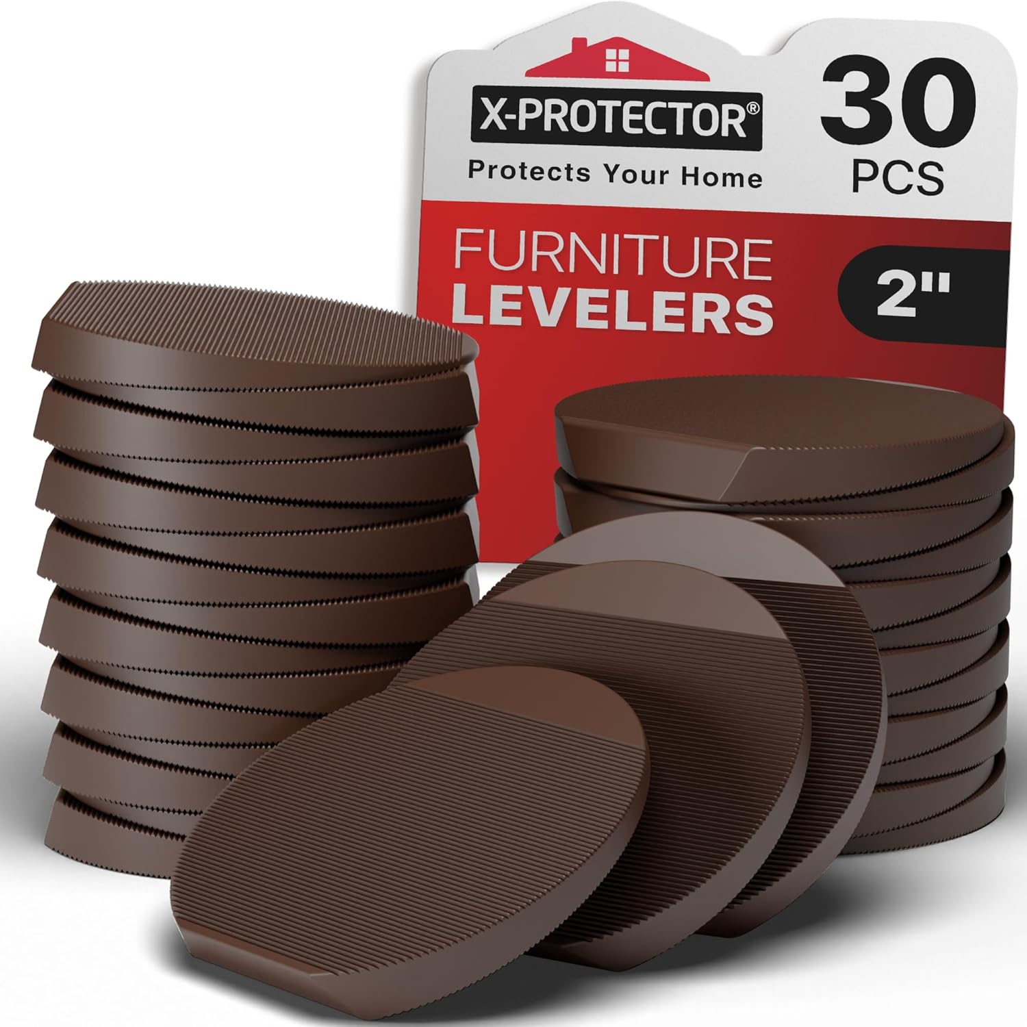 X-Protector Niveladores de muebles  30 piezas de 2 pulgadas  Cuñas de goma marrón para nivelar  Pies de nivelación de muebles multiusos para evitar
