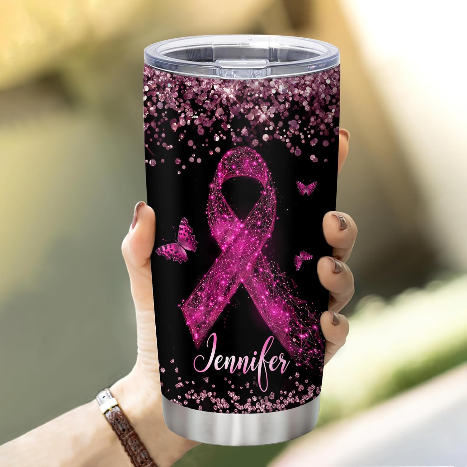 Hyturtle Vaso de concientización sobre el cáncer de mama personalizado para mujeres, regalos motivacionales de cumpleaños, Navidad, para