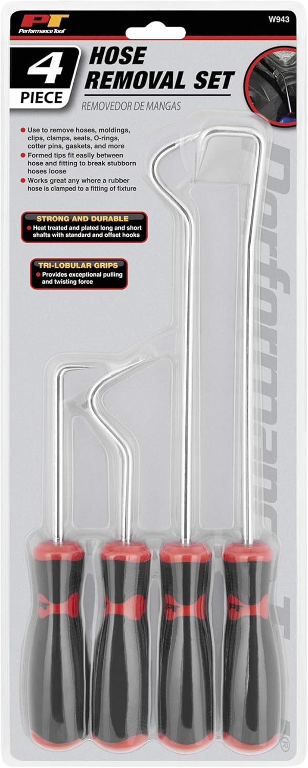 Performance Tool W943 Herramienta de extracción de manguera de eje largo y corto de 13 pulgadas con agarres tri-lobulares, tratada térmicamente y