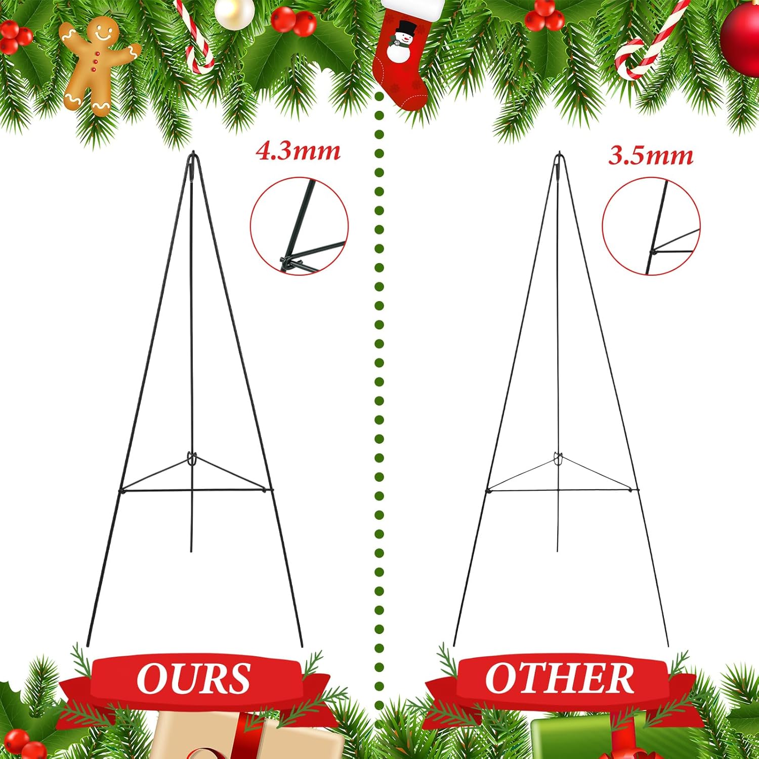 Soaoo Paquete de 2 soportes de corona de Navidad, caballete de metal para cementerio, tumba, soporte de corona de lápida para lápida, decoración de