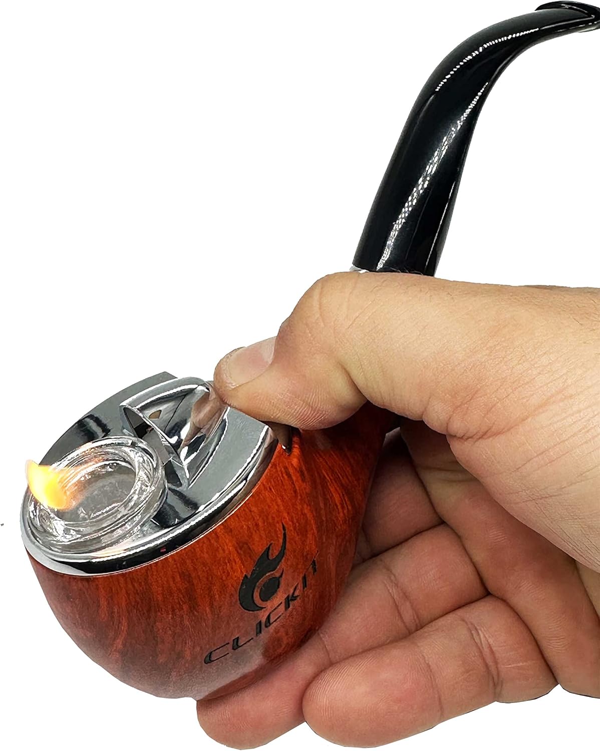 Click It- Pipa de tabaco – Encendedor integrado – Recargable (plata y oro 2 unidades)