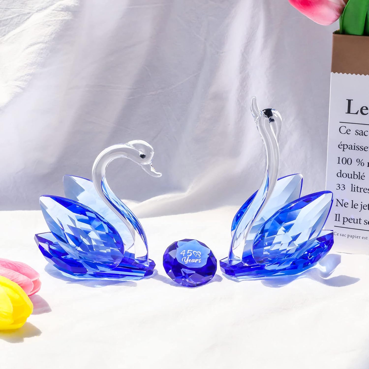 YWHL Regalos de cisne de cristal para padres, 45 aniversario de boda para ella, figura de cisne con diamante azul, regalo del día de San Valentín,