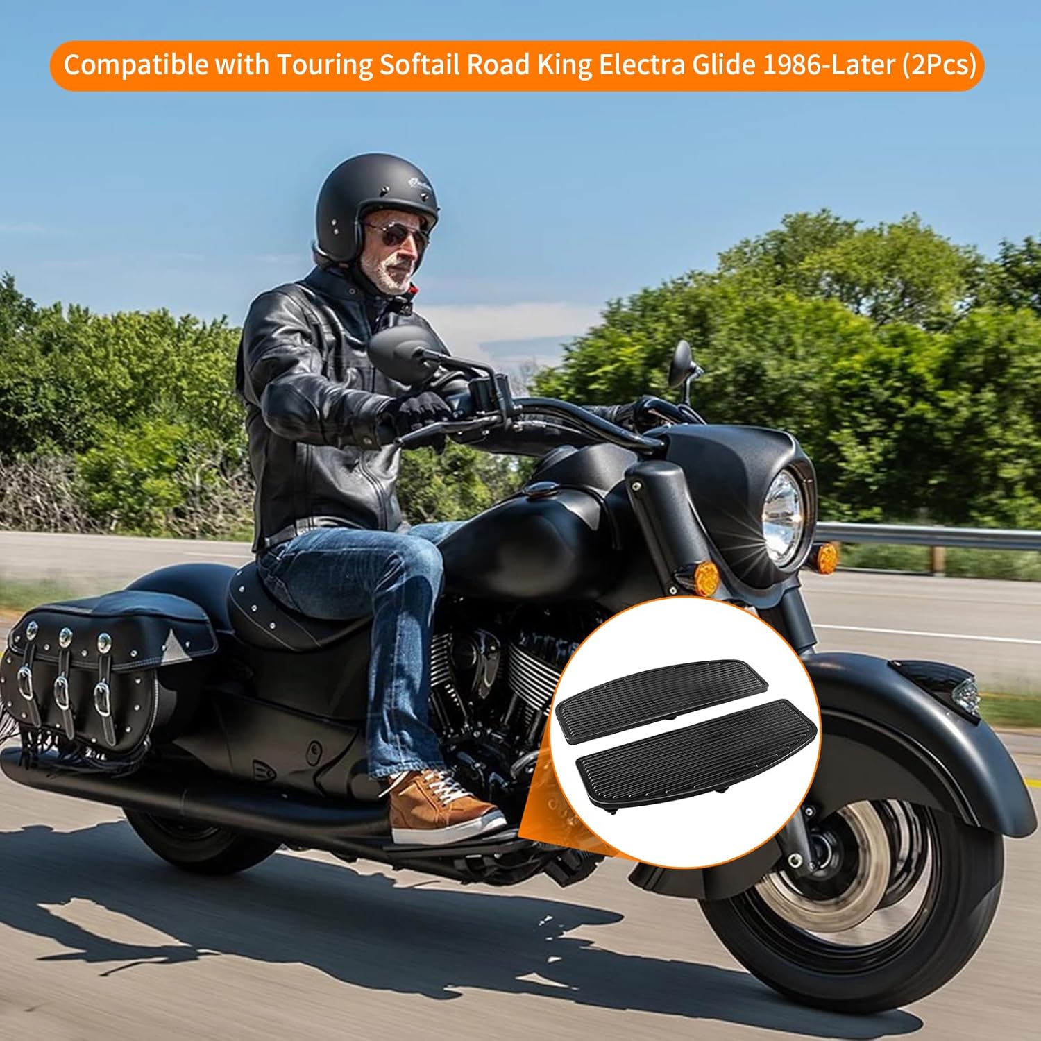 Estribo de goma delantero para motocicleta, estribo de pie ancho, pedales, almohadillas compatibles con Harley Touring Softail Road King Electra