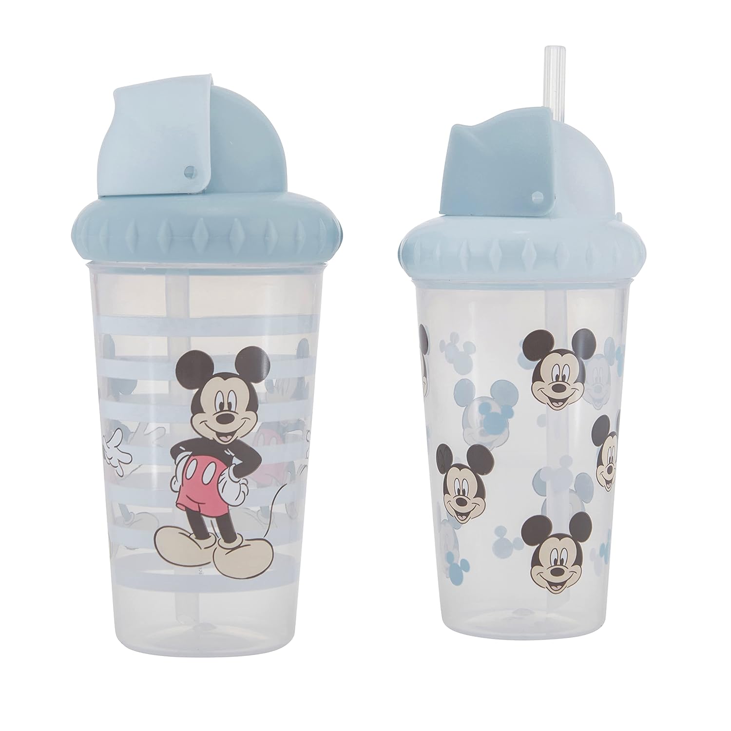 Disney Vasos para sorber para niños y niñas  Paquete de dos vasos para sorber de 10 onzas con popote y tapa, botella de agua de viaje azul duradera