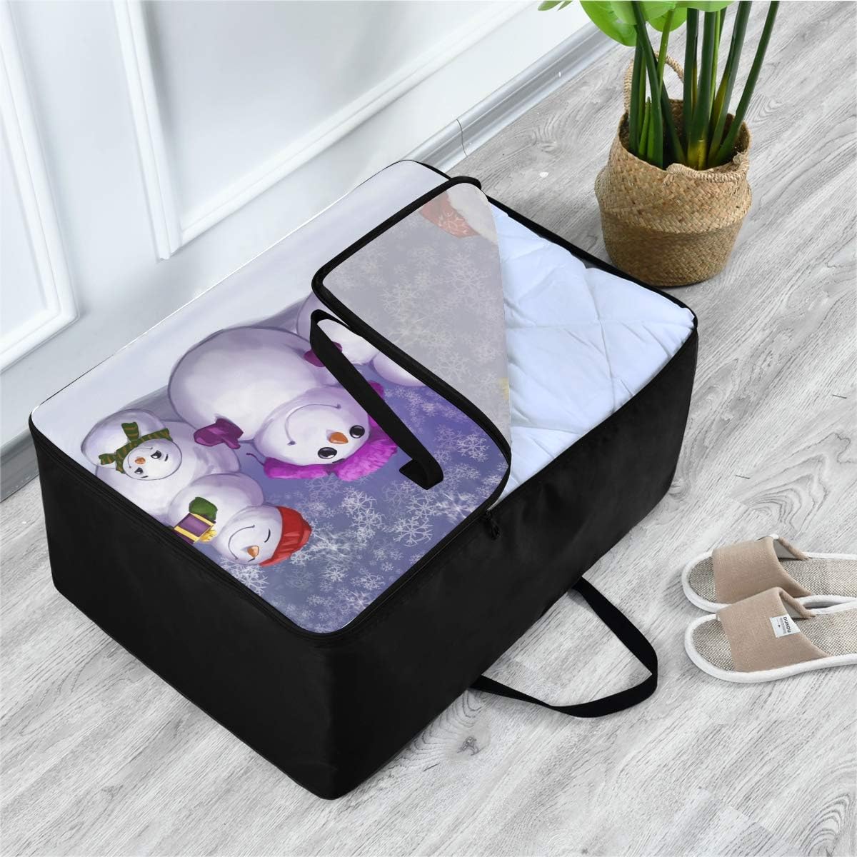 Bolsa de almacenamiento de ropa para debajo de la cama, divertidos muñecos de nieve de pie, contenedores de ropa grandes con cremallera, bolsa