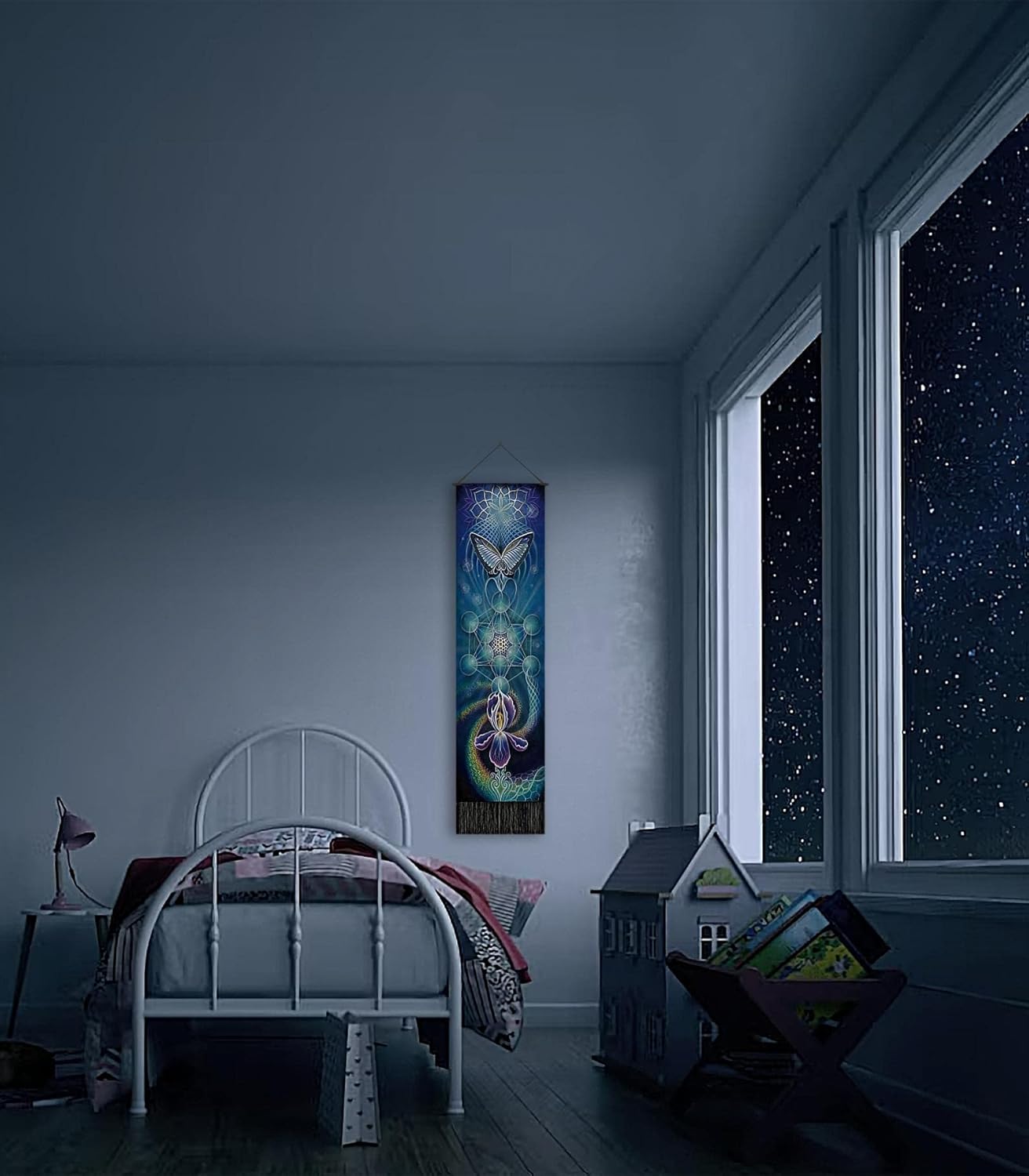 Leedpart Tapiz bohemio largo de tela para colgar en la pared, tapiz vertical de luna y sol, decoración con borlas para dormitorio, sala de estar,