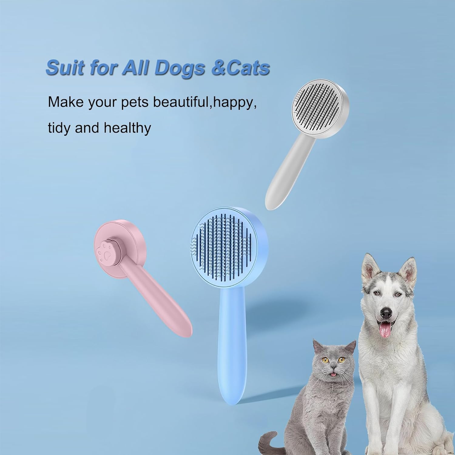 Cepillo de pelo corto o largo para perros y gatos de pelo corto o largo (rosa)
