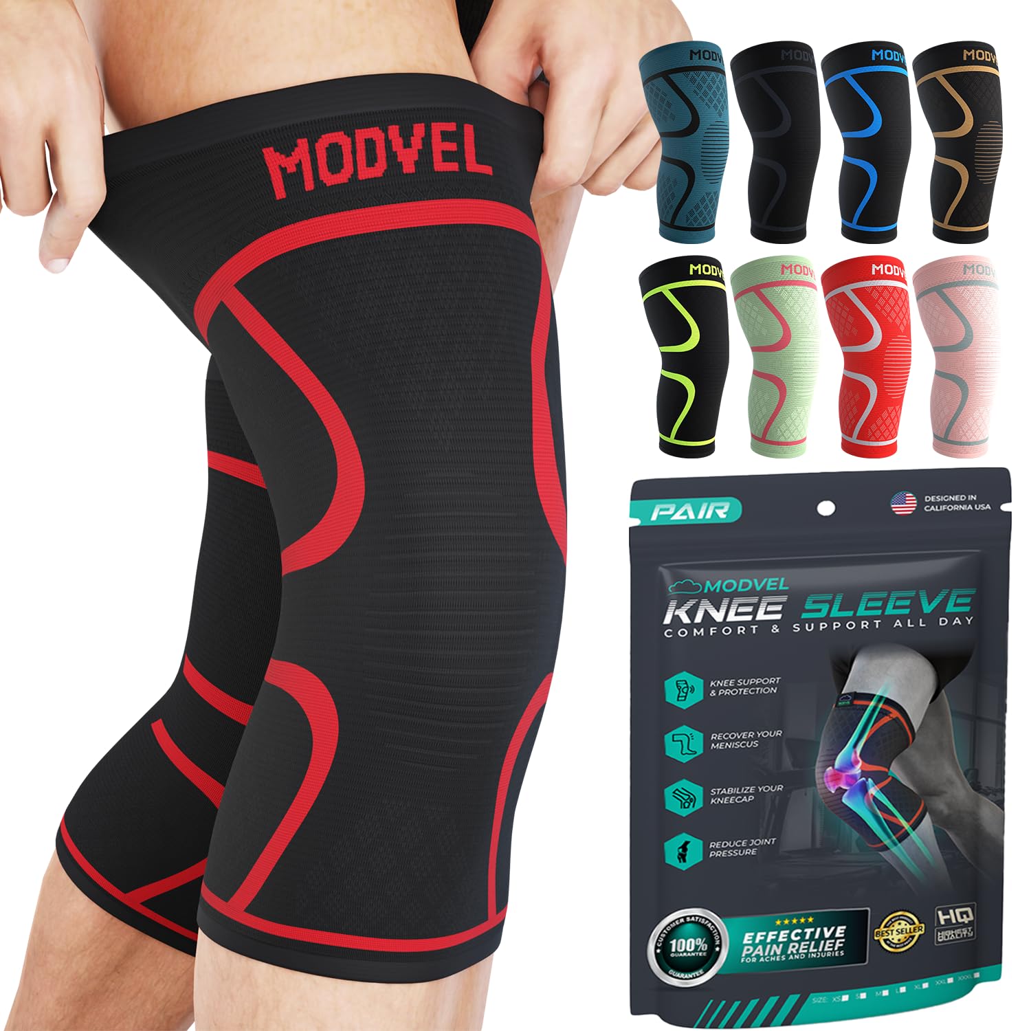Modvel Rodilleras para dolor de rodilla para mujeres y hombres, paquete de 2 rodilleras para dolor de rodilla, rodillera de compresión, soporte de