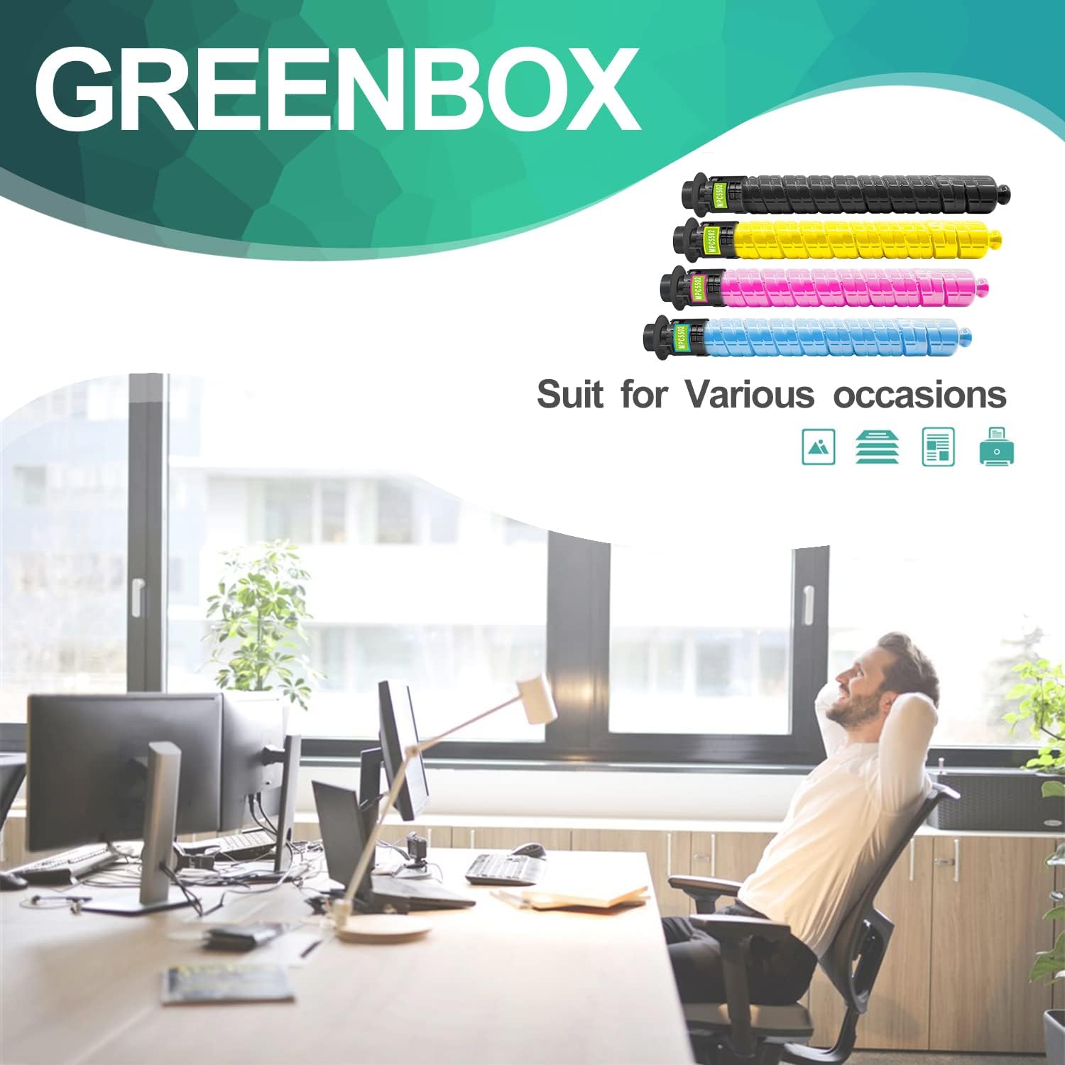 GREENBOX Compatible MP C5502 High Yield Toner Cartridge Replacement for Aficio Savin Lanier MP C4502 MP C5502 Printer for 841679 841680 841681