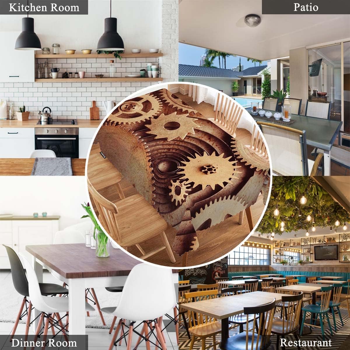Swono Fundas de mesa de reloj de 52 x 70 pulgadas, Steampunk Old Mental Mecánico, engranajes de reloj lavable, mantel de cocina y comedor, mantel