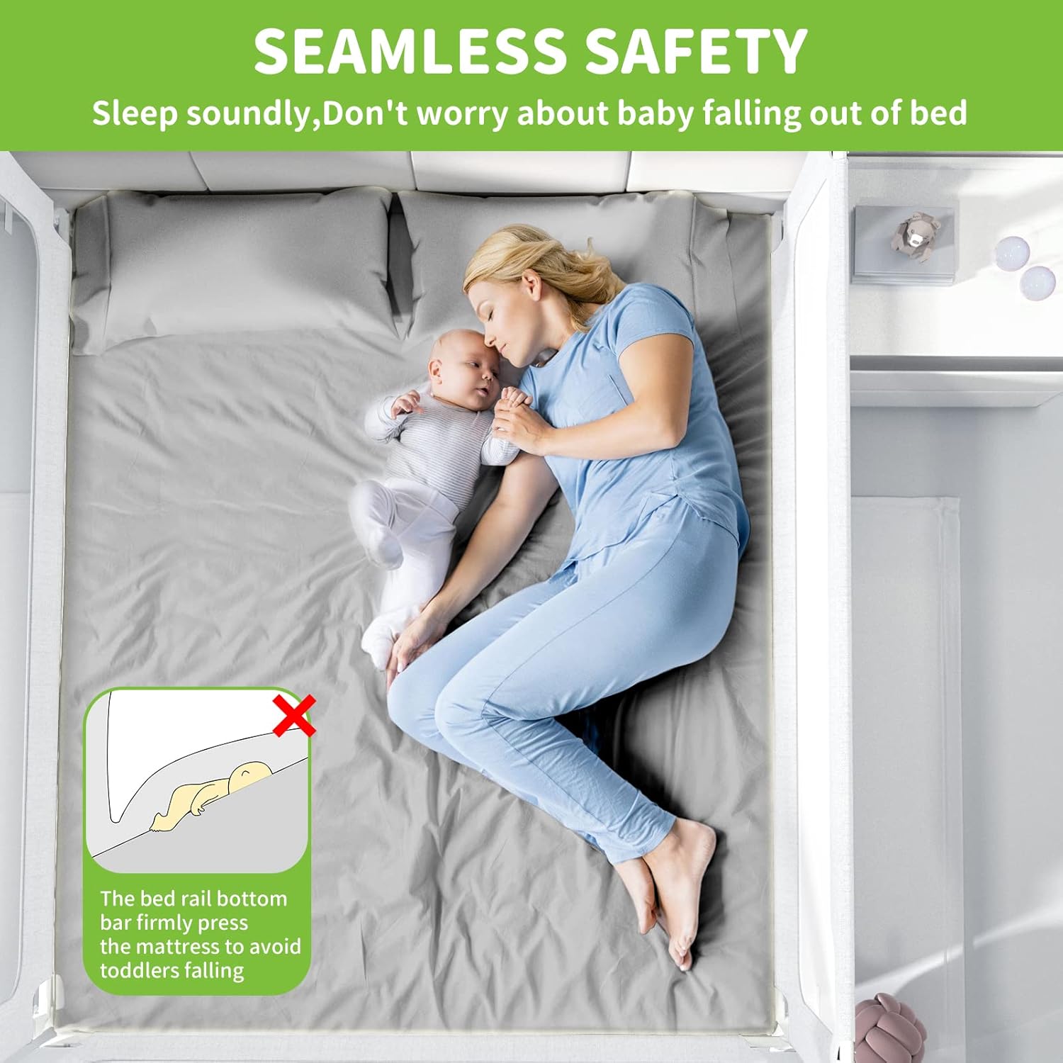 Rieles de cama para niños pequeños, protector de barandilla de cama de bebé ajustable de altura mejorada especialmente diseñado para tamaño