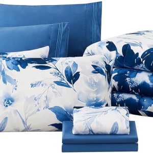 YIYEA Juego de edredón tamaño King  Estampado floral  7 piezas de cama en una bolsa  Juegos de ropa de cama para todas las estaciones con edredón, YIYEA Juego de edredón tamaño King  Estampado floral  7 piezas de cama en una bolsa  Juegos de ropa de cama para todas las estaciones con edredón,