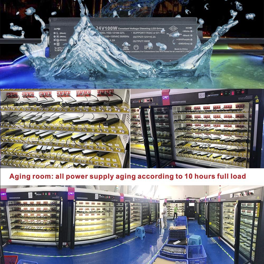 12 V CC 100 W UL-Listed 0-10 V y TRIAC regulable impermeable IP67 fuente de alimentación más delgada 110 V a 12 V transformador de bajo voltaje para