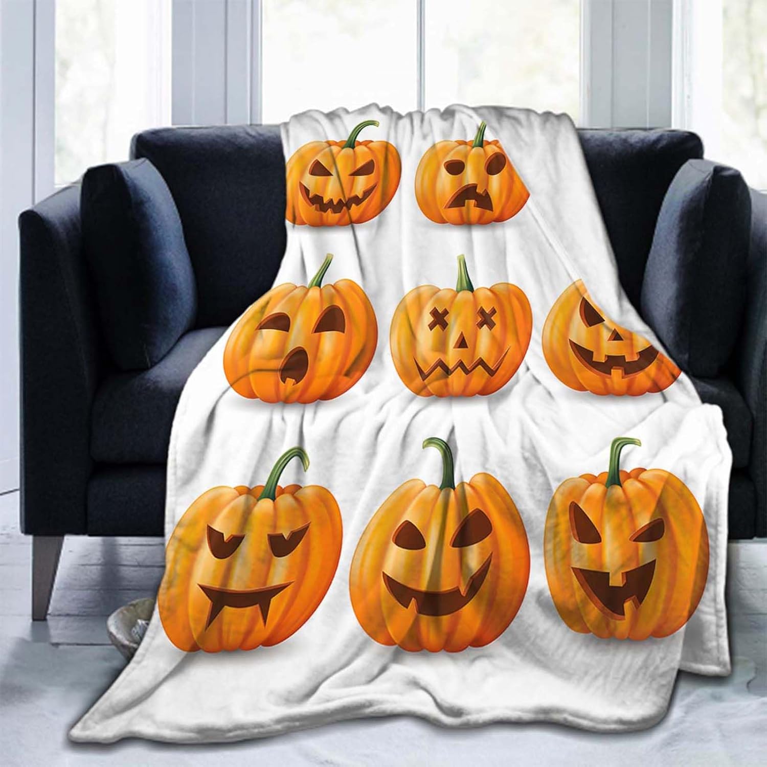 Manta de franela de calabaza de Halloween de 60 x 80 pulgadas, suave, acogedora, mullida y cálida para adultos en sofá, cama, 80 x 60 pulgadas