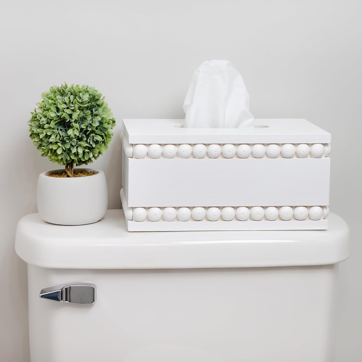 AuldHome – Funda rectangular para caja de pañuelos con cuentas (blanca) soporte oblongo, de madera rústica