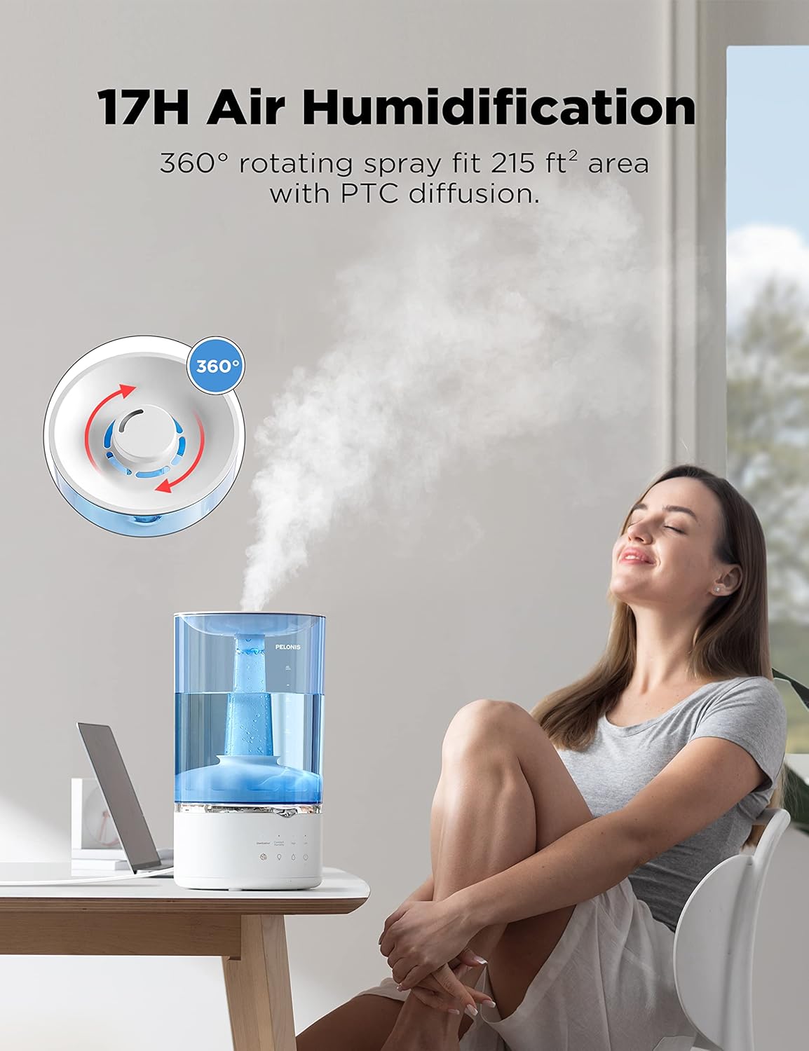 Pelonis Humidificadores de niebla cálida y fría para dormitorio, habitación grande, hogar y bebé, humidificador ultrasónico de niebla fría y cálida