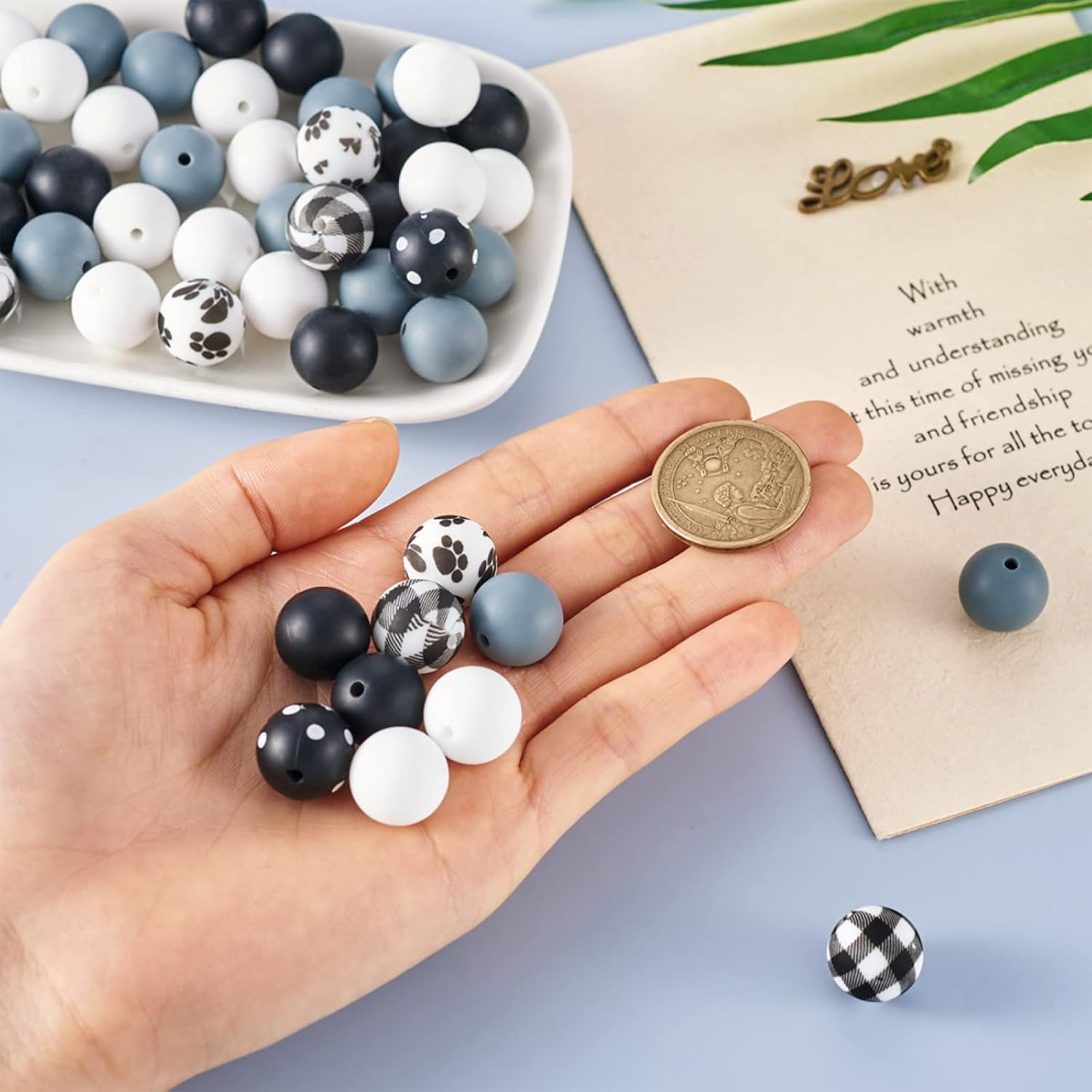Mega Pet 78 cuentas de silicona de 6 estilos, bolas redondas de silicona espaciadoras para bricolaje, collares, pulseras, llaveros, agujeros para