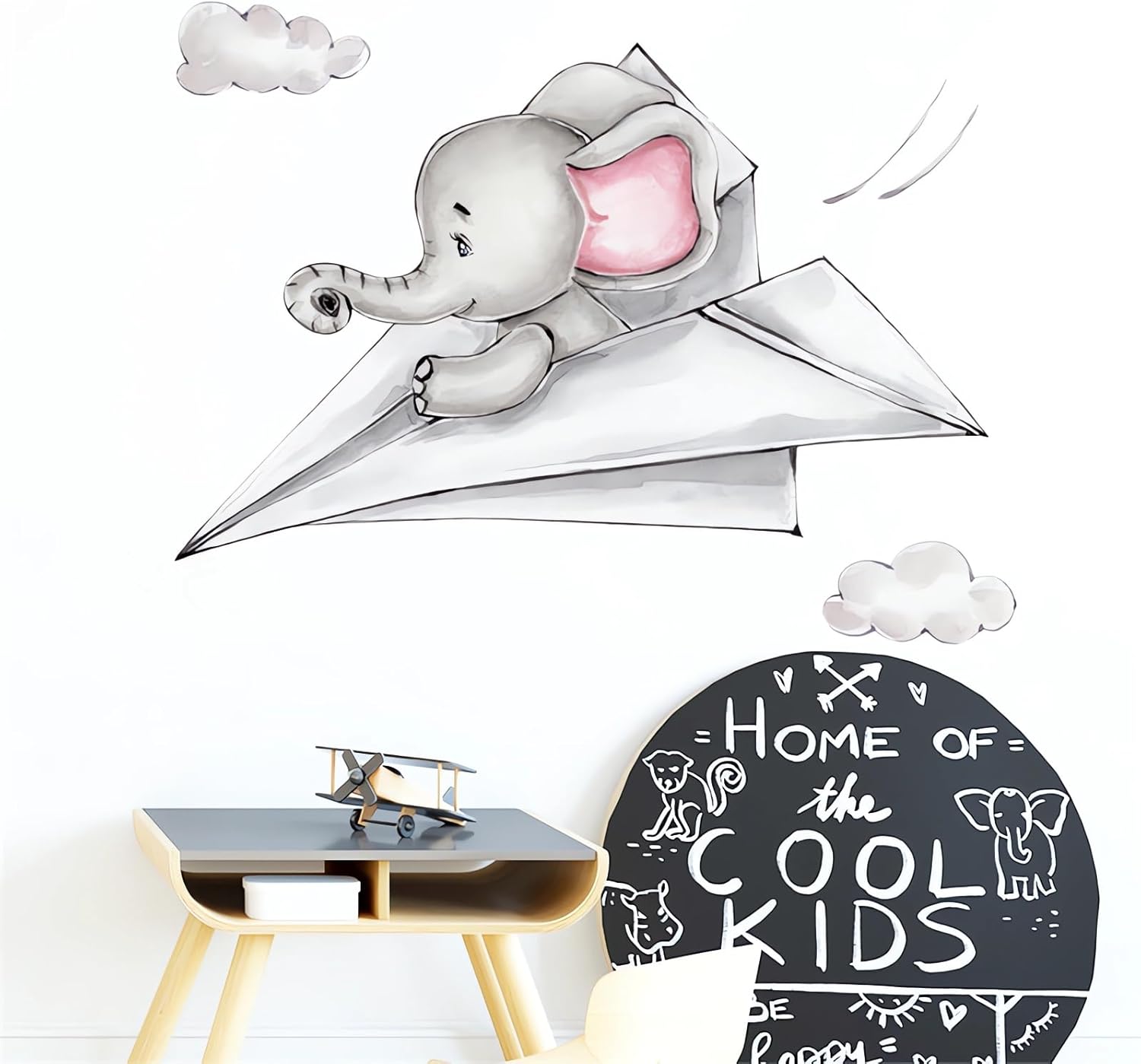 Calcomanías de pared de papel de elefante para bebé, diseño de animales de dibujos animados de sacinora DIY, vinilo extraíble para despegar y pegar