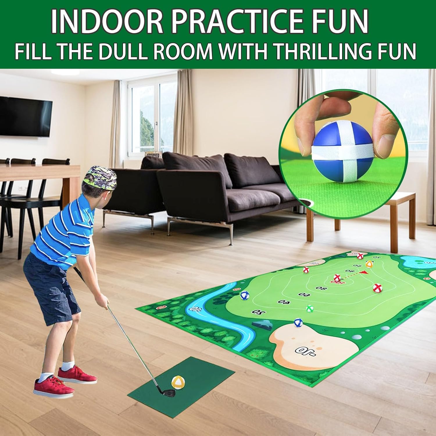Alfombrilla de juego de astillado de golf, juegos de chips, juego de golf de práctica pegajosa para adultos y niños, para interiores y exteriores,