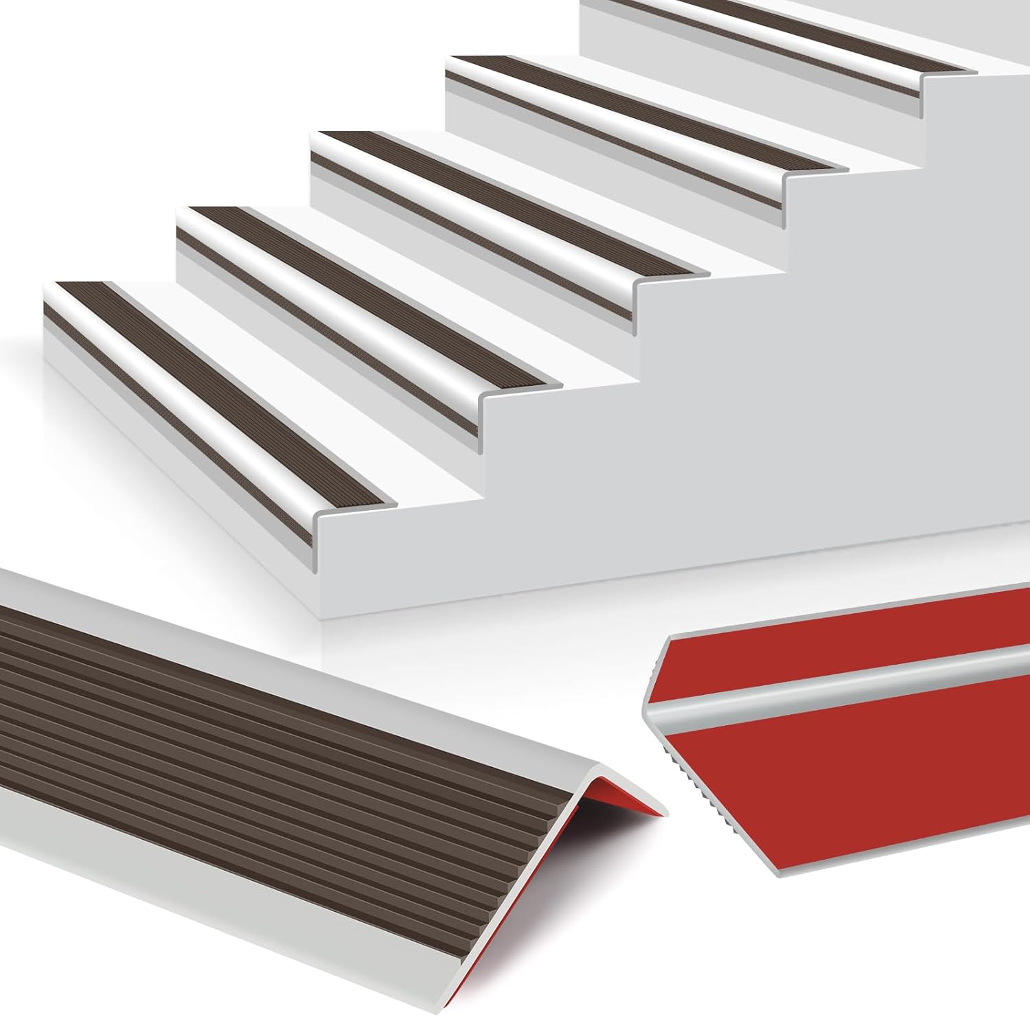 Borde de goma autoadhesivo para escaleras, protector de borde de escalera de vinilo, para exteriores e interiores (4 pies, marrón)