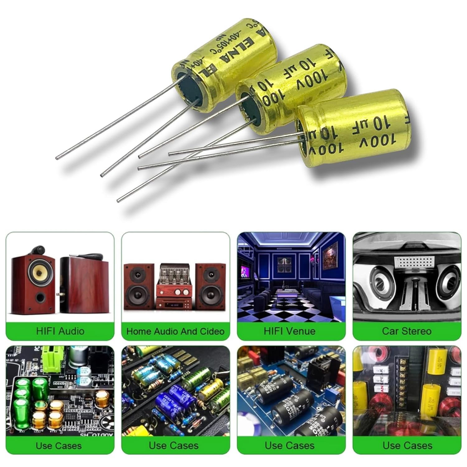 10 unids 10uf 100V condensador electrolítico no polarizado 10x17mm (0.39×0.67in) condensador NP para audio tweeter condensador divisor de frecuencia