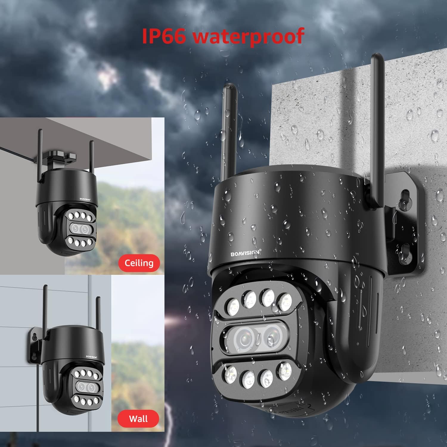BOAVISION Cámara de seguridad 4G para exteriores, cámara de exterior Wi-Fi de doble lente 2K, cámaras PTZ de 360 para seguridad del hogar con