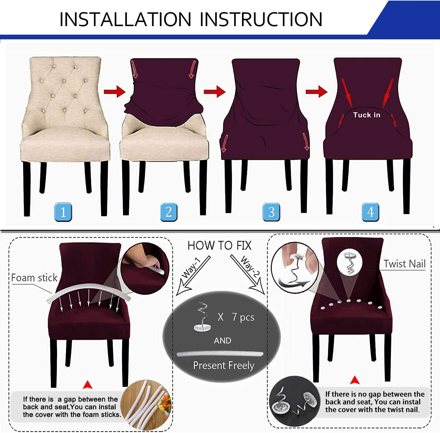 KELUINA Fundas para sillas de comedor de tela jacquard, de ajuste elástico, fundas para sillas laterales con respaldo de ala, silla de comedor
